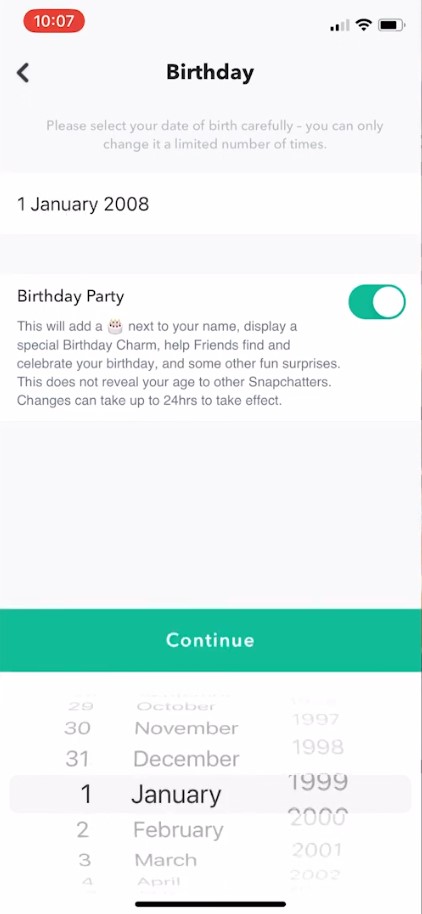 can't change birthday on snapchat