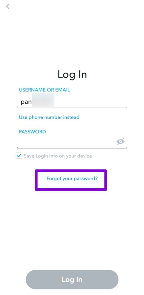 reset snapchat password