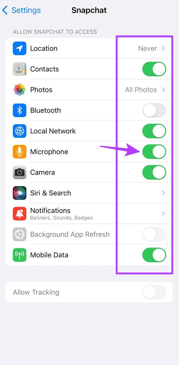 snapchat microphone permission on ios