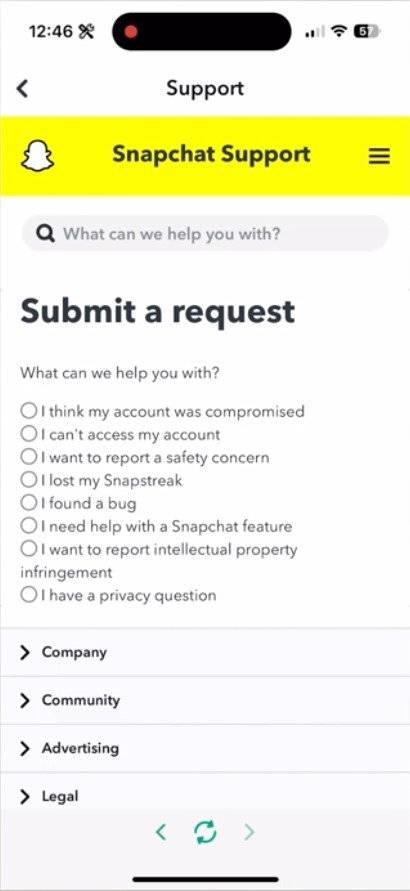 snapchat support