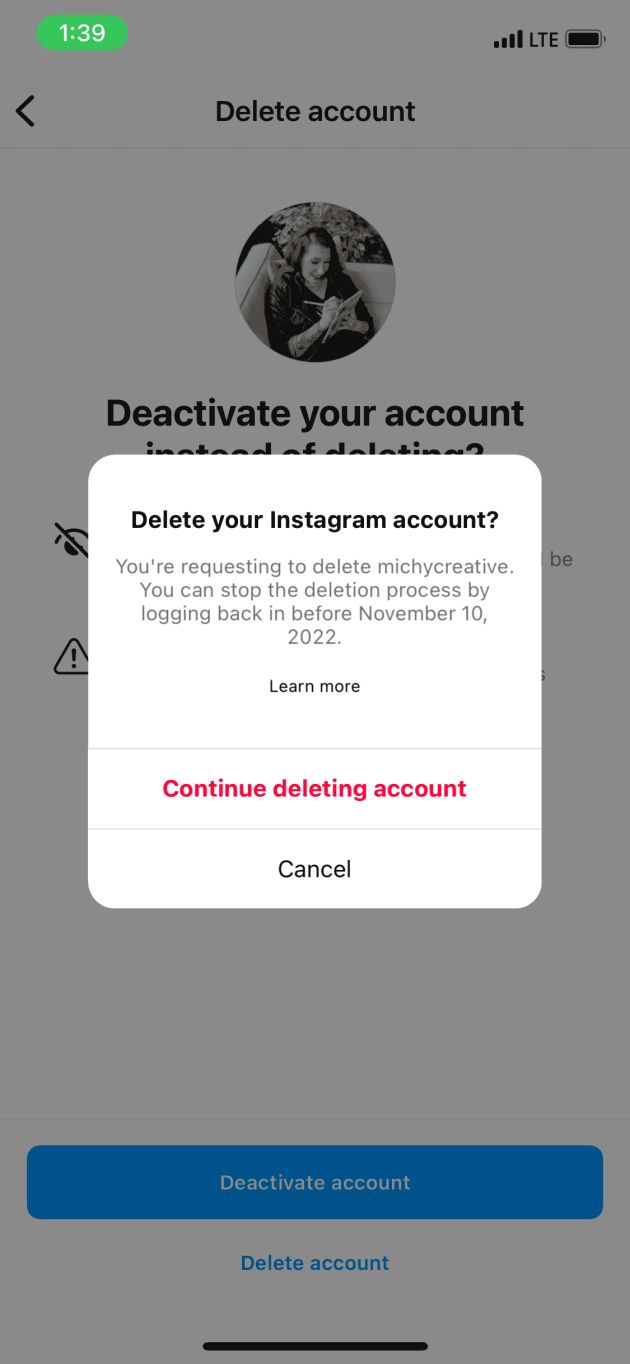 instagram account deletion