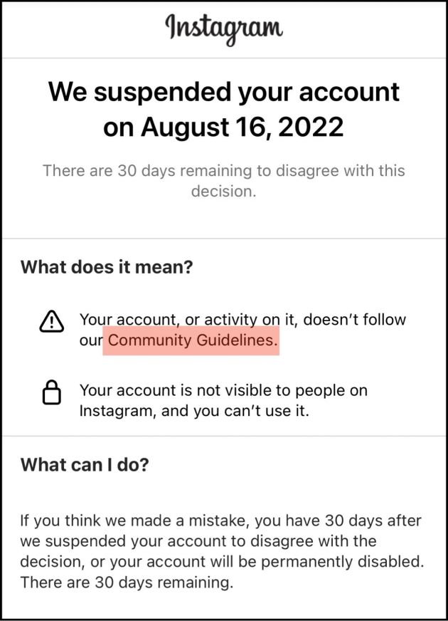 instagram banned account