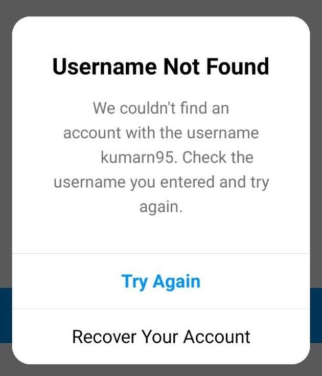 instagram username not found